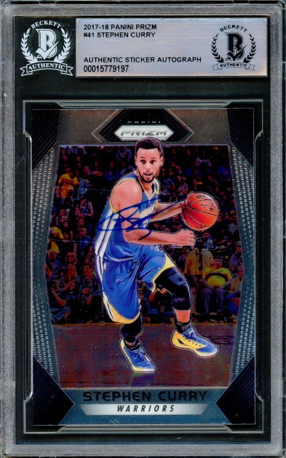 Stephen Curry Signed 2017-18 Panini Prizm #41 Golden State Warriors Card BAS