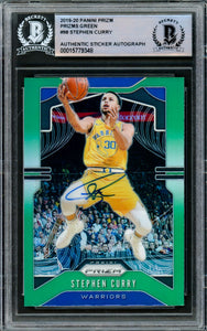 Stephen Curry Signed 2019-20 Panini Green Prizms #98 Warriors Card BAS