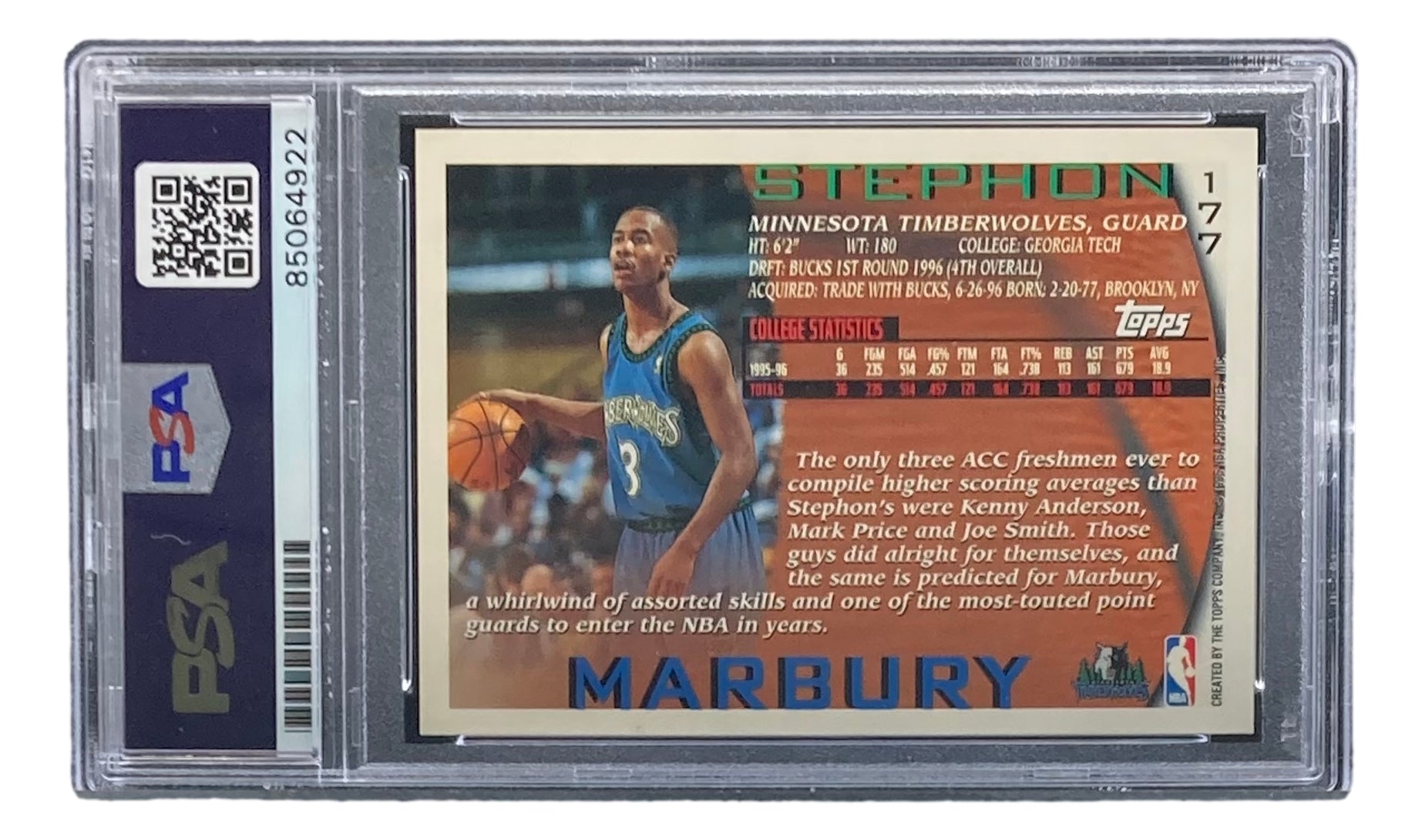 Stephon Marbury 1996-1997 Topps #177 Rookie Card
