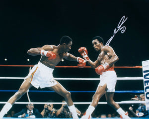 Sugar Ray Leonard Signed 16x20 Boxing Swing Photo BAS ITP - Sports Integrity