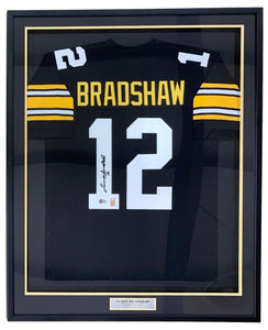 Terry Bradshaw Pittsburgh Signed Framed Black Football Jersey BAS