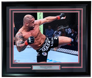 Thiago Alves Signed Framed 16x20 UFC Kick Photo Fanatics - Sports Integrity