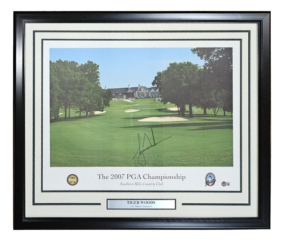 Tiger Woods Signed Framed 18x24 2007 PGA Championship Lithograph BAS LOA - Sports Integrity