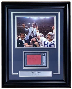 Tom Landry Dallas Cowboys Signed Framed Slabbed Cut Signature PSA/DNA - Sports Integrity