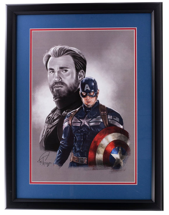 Chris Evans Framed 13x19 Captain America Lithograph Signed By Tony Santiago - Sports Integrity