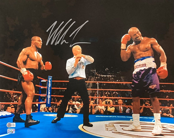 Mike Tyson Signed 16x20 Evander Holyfield Ear Bite Fight Photo BAS