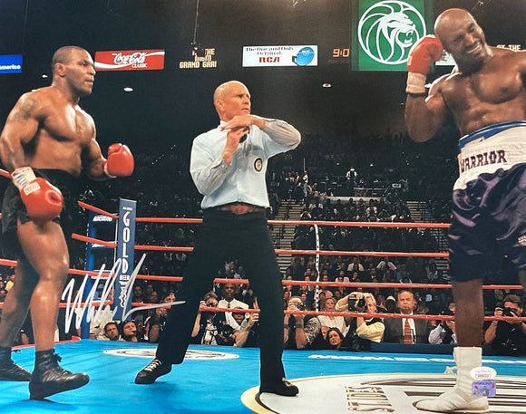 Mike Tyson Signed 16x20 Evander Holyfield Ear Bite Fight Photo 2 JSA