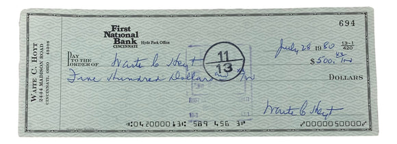 Waite Hoyt New York Yankees Signed Personal Bank Check #694 BAS Sports Integrity