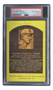 Warren Spahn Signed 4x6 Milwaukee Braves Hall Of Fame Plaque Card PSA/DNA 85027812 - Sports Integrity