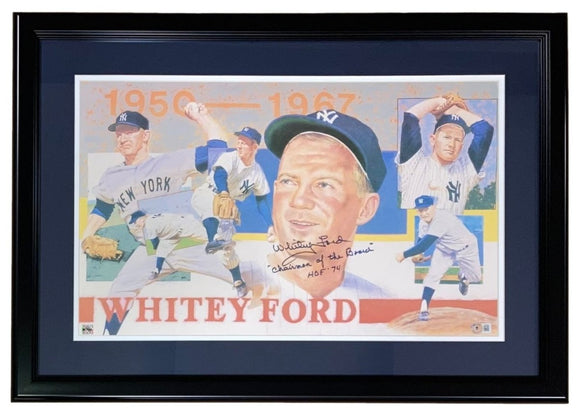 Whitey Ford Signed Framed Yankees Chairman Of The Board Inscribed Lithograph BAS - Sports Integrity