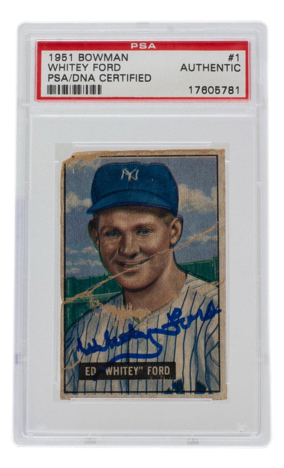 Whitey Ford Signed 1951 Bowman New York Yankees Rookie Card #1 PSA/DNA - Sports Integrity