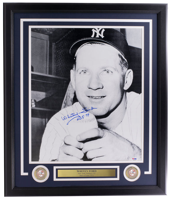 Whitey Ford Signed Framed New York Yankees 16x20 Photo HOF 74 PSA/DNA