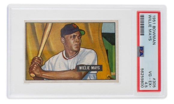 Willie Mays 1951 Bowman #305 New York Giants Rookie Card PSA VG - EX+ 4.5 - Sports Integrity