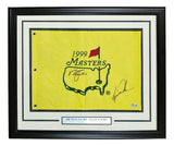 Tiger Woods Sir Nick Faldo Signed Framed 1999 Masters Golf Flag BAS LOA - Sports Integrity