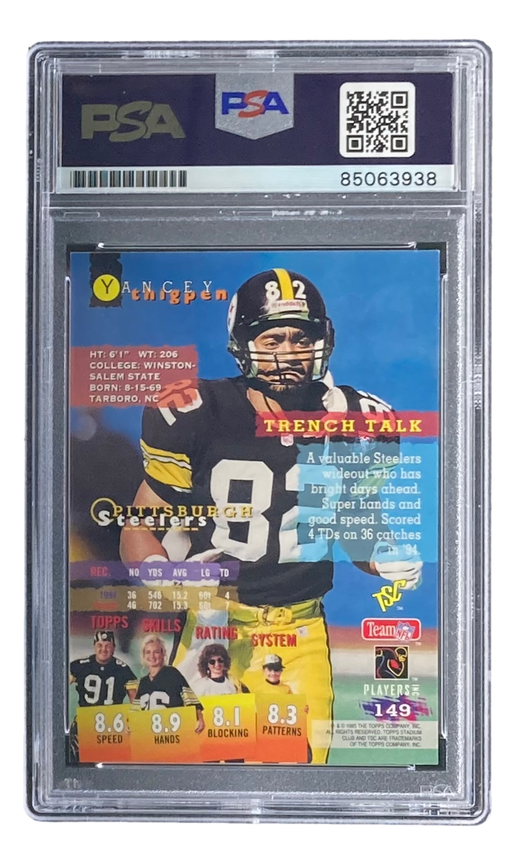 Yancey Thigpen Signed 1995 Topps #149 Steelers Trading Card PSA Mint 9