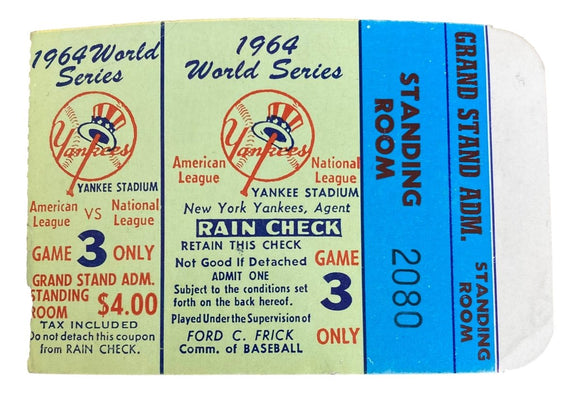 New York Yankees 1964 World Series Game 3 Standing Room Ticket Stub #2080 - Sports Integrity