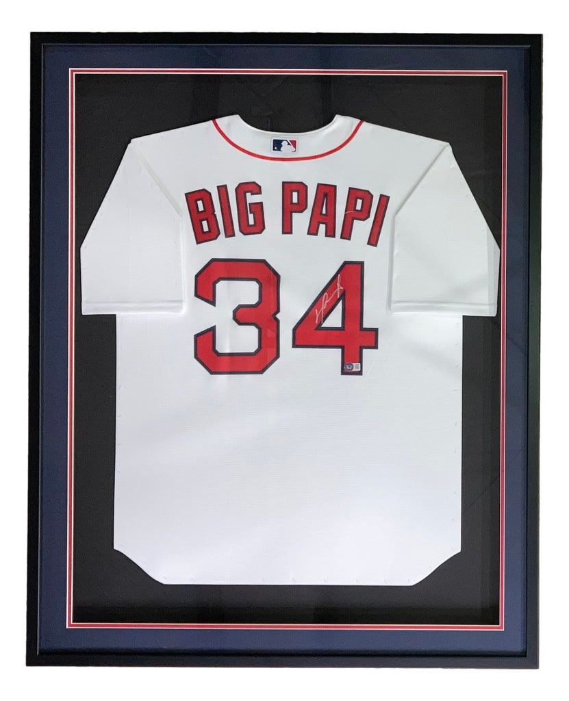 David Ortiz Signed Red Sox 36x42 Custom Framed Authentic Home Jersey  Display Inscribed Boston Strong (MLB Hologram)