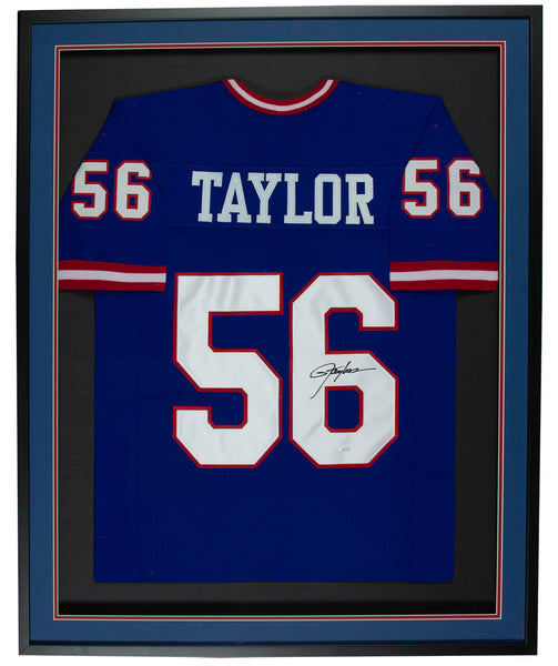 Lawrence Taylor Signed New York Giants 35x43 Custom Framed Blue Jersey (JSA  COA)